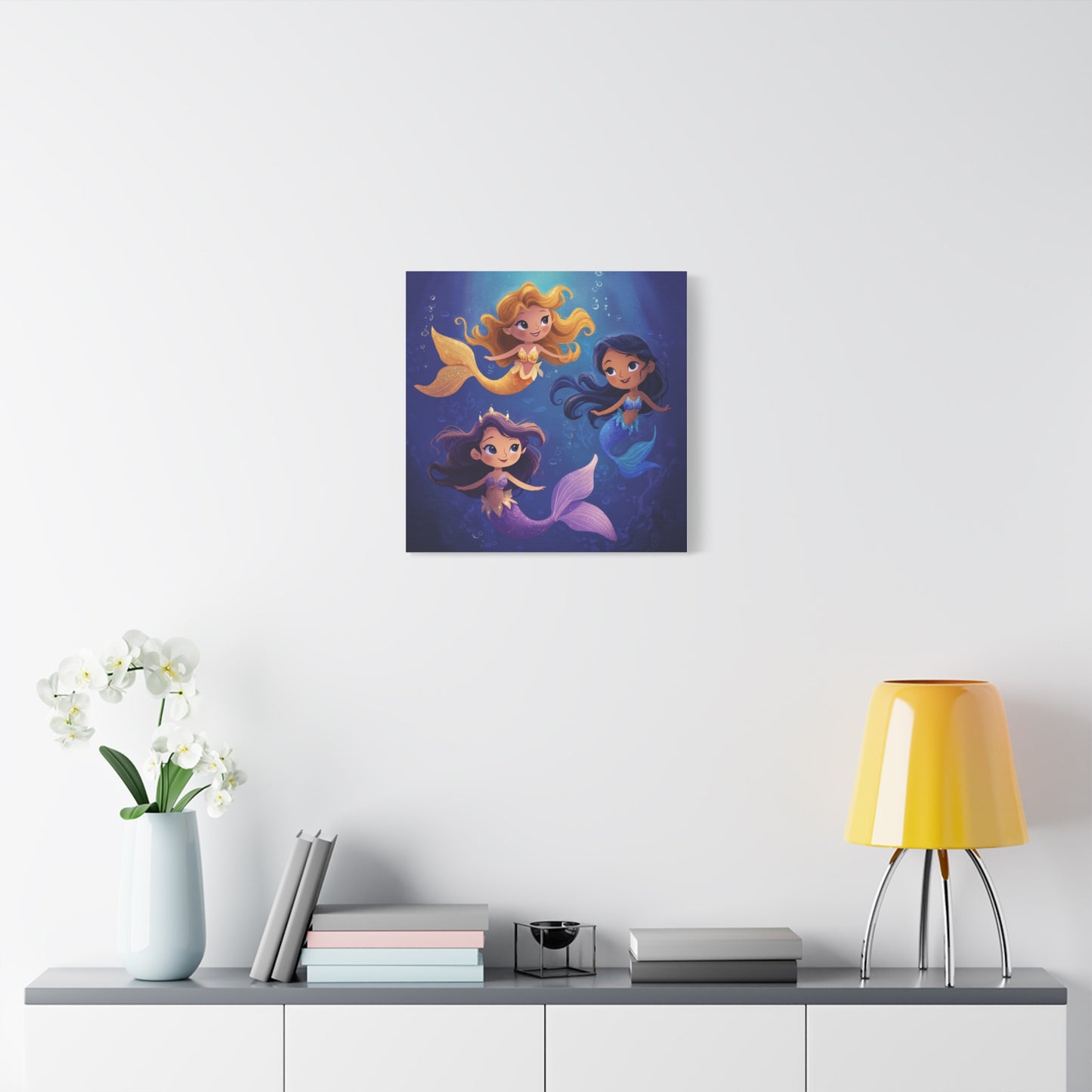 Mermaid Kids' Canvas Print, Whimsical Wall Art for Girls' Rooms, Cute Nursery Decor, Mermaid Theme Bedroom, Magical Birthday Gift