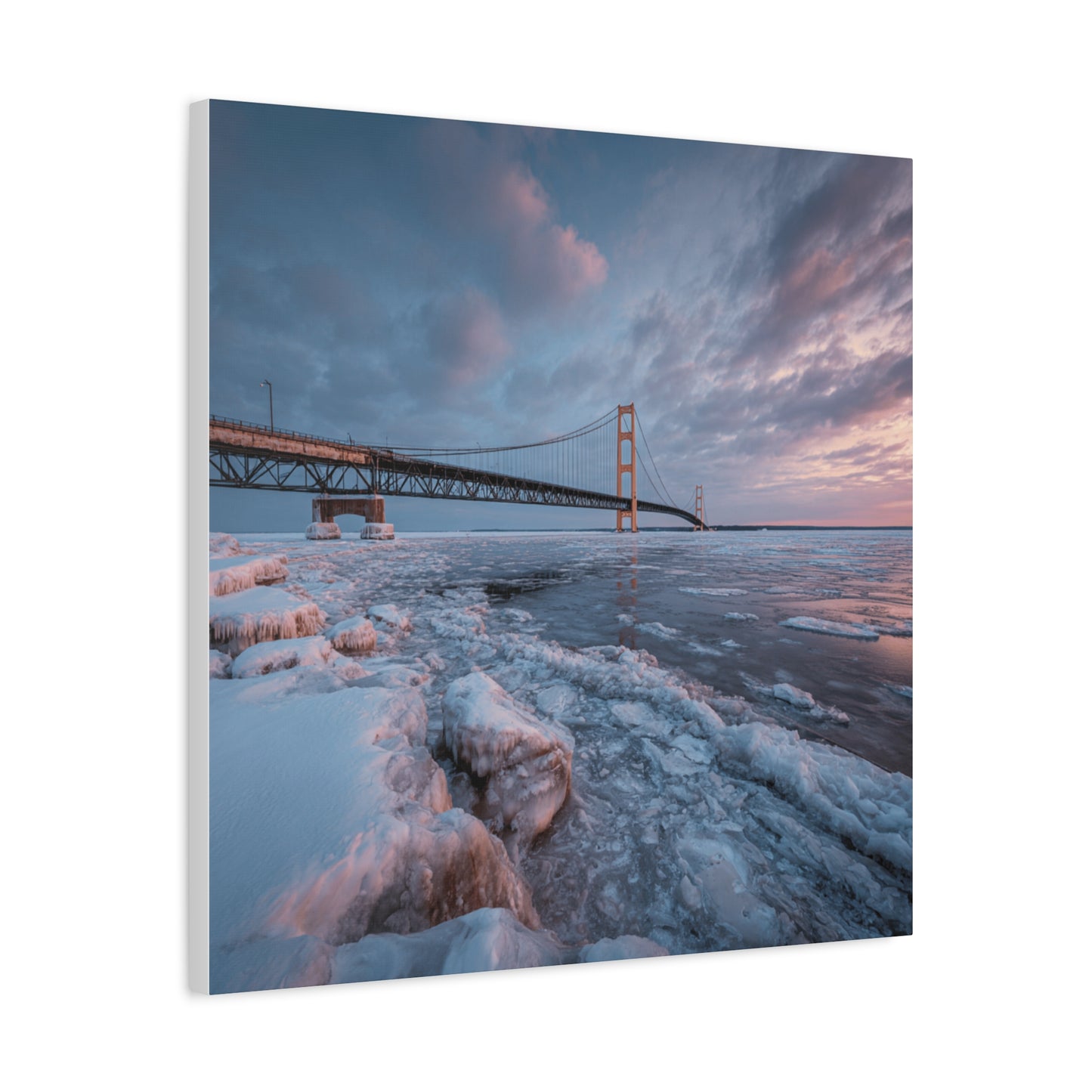 Stretched Canvas Art, Matte Wall Decor, Winter Bridge Scene, Home Aesthetic, Gift for Nature Lovers, Winter Artwork