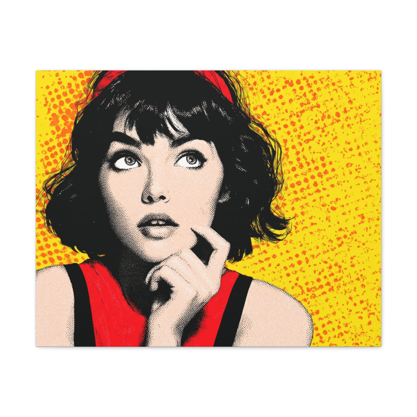 Canvas Print - Pop Art Woman with Black Hair and Red Accents