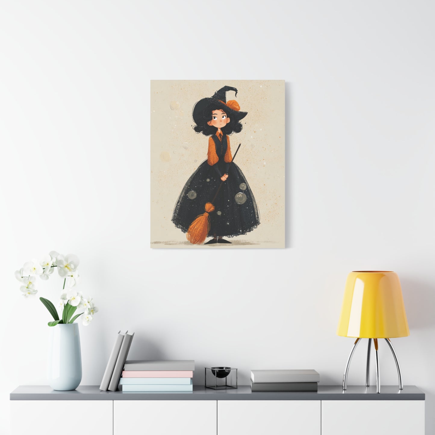Whimsical Halloween Canvas Art, Decor for Fall, Spooky Season Home Decor, Witch Artwork, Gift for Witch Lovers, Cute Black Hat Art