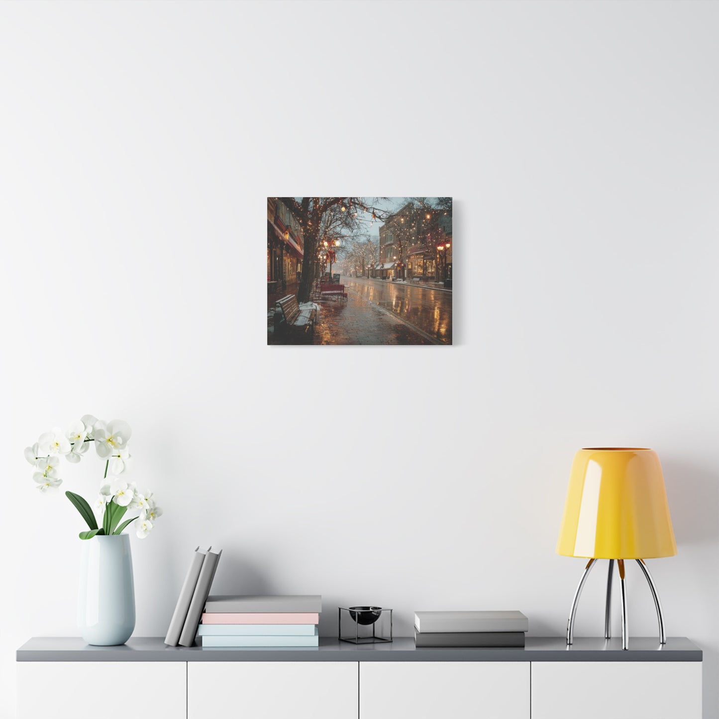 Stretched Canvas Art, Winter Street Scene