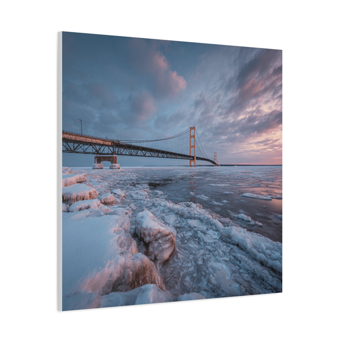 Stretched Canvas Art, Matte Wall Decor, Winter Bridge Scene, Home Aesthetic, Gift for Nature Lovers, Winter Artwork