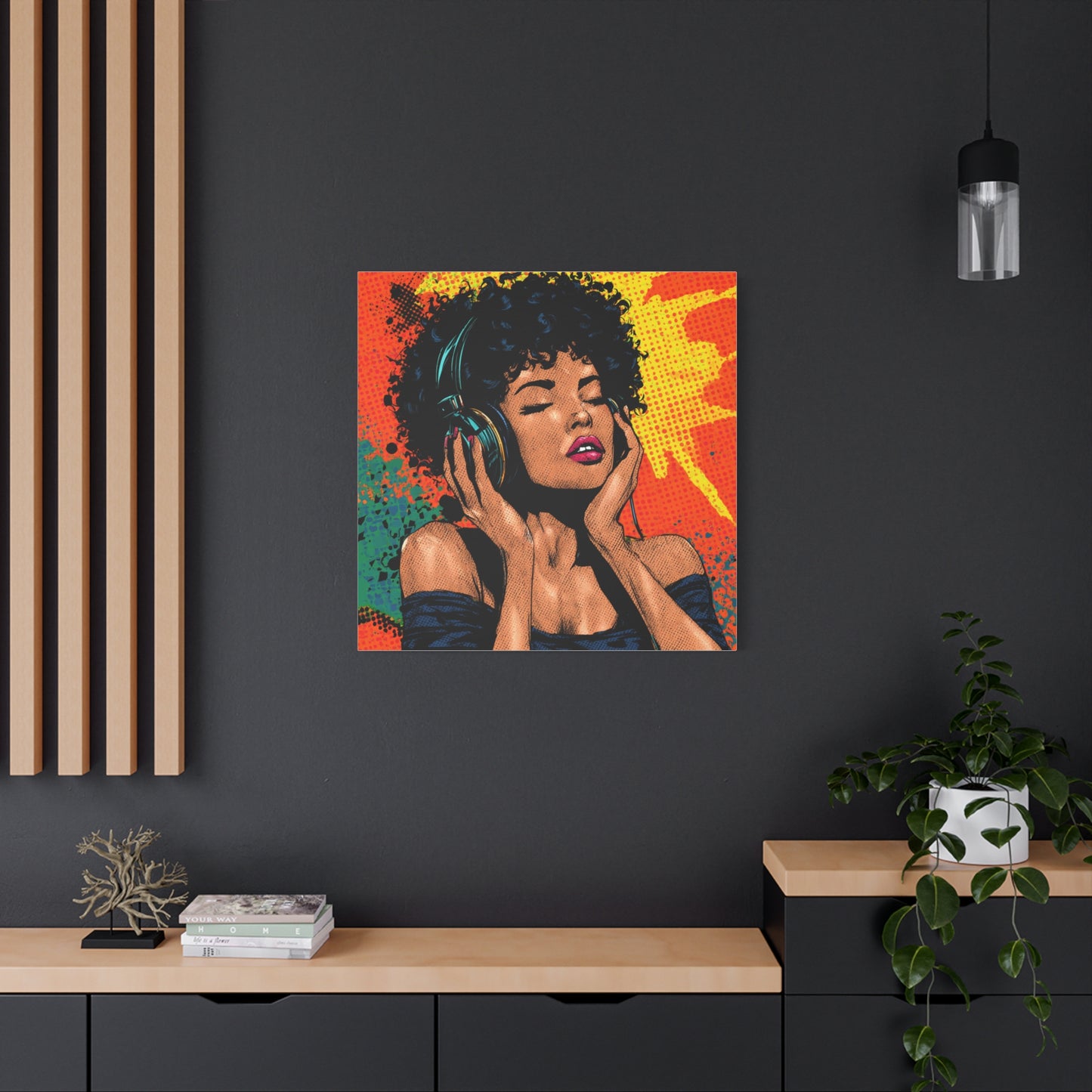 Vibrant Canvas Wall Art, Pop Art Painting, Music Lover