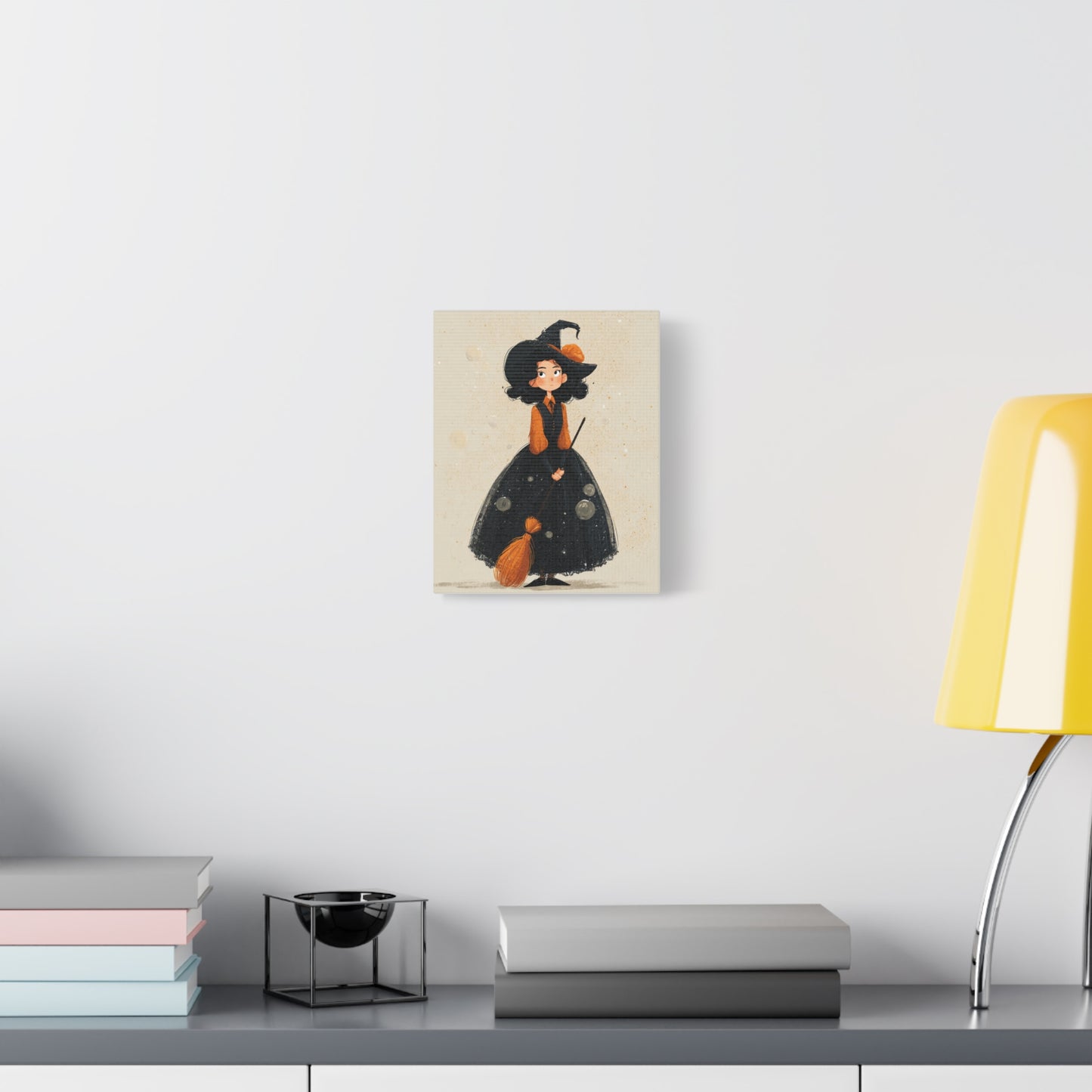 Whimsical Halloween Canvas Art, Decor for Fall, Spooky Season Home Decor, Witch Artwork, Gift for Witch Lovers, Cute Black Hat Art