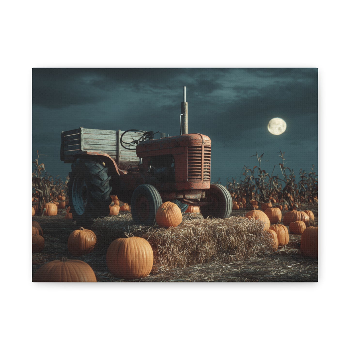 Canvas Print - Tractor in Pumpkin Patch Autumn Scene