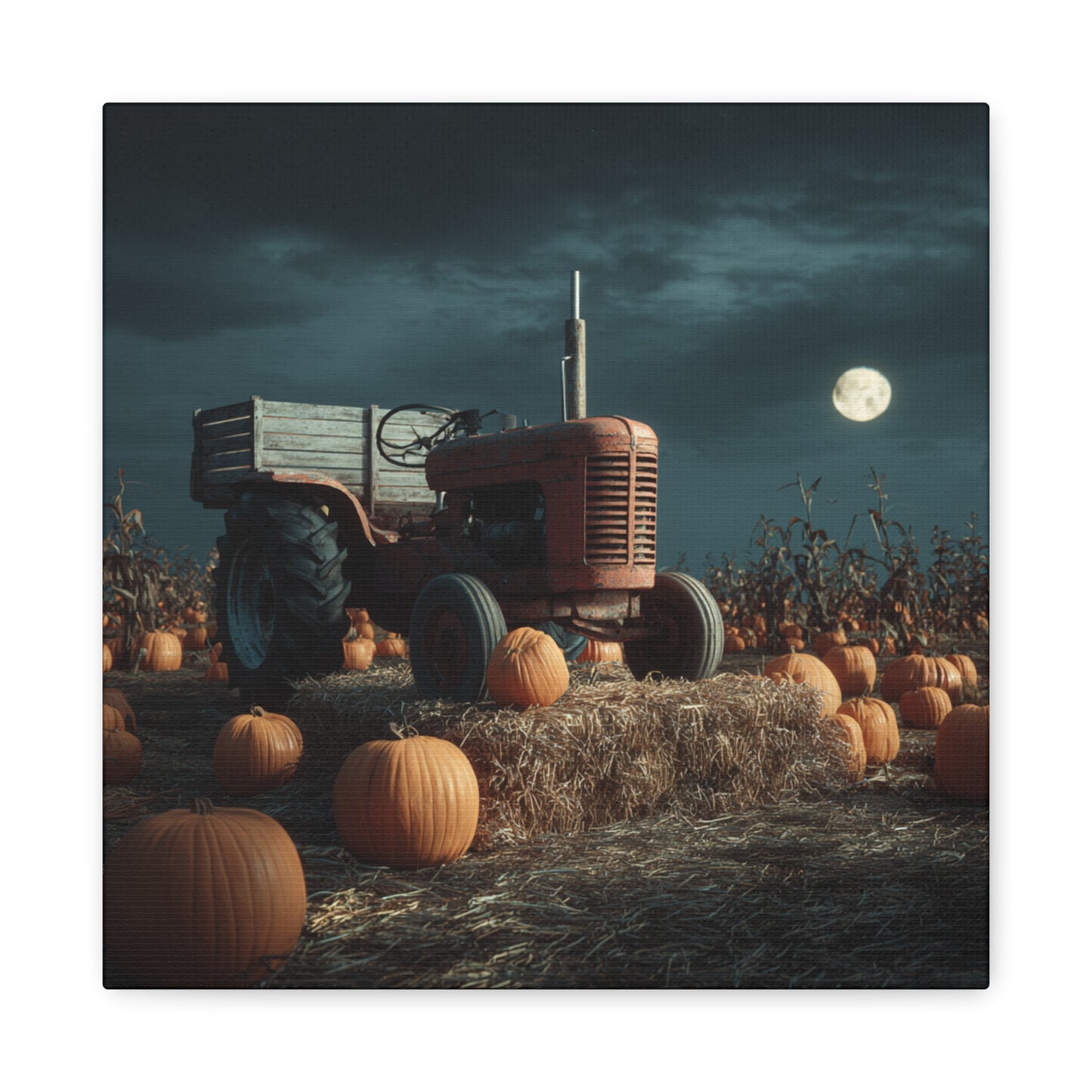 Canvas Print - Tractor in Pumpkin Patch Autumn Scene