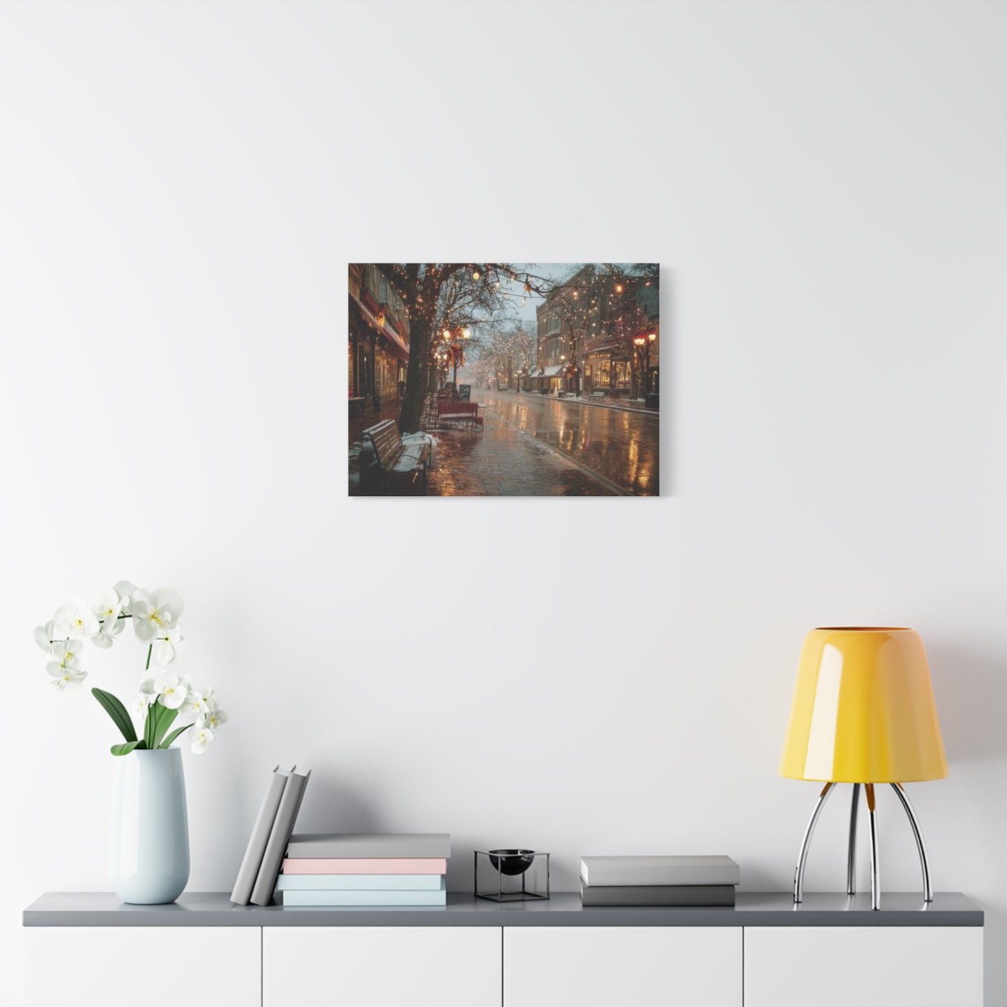 Stretched Canvas Art, Winter Street Scene