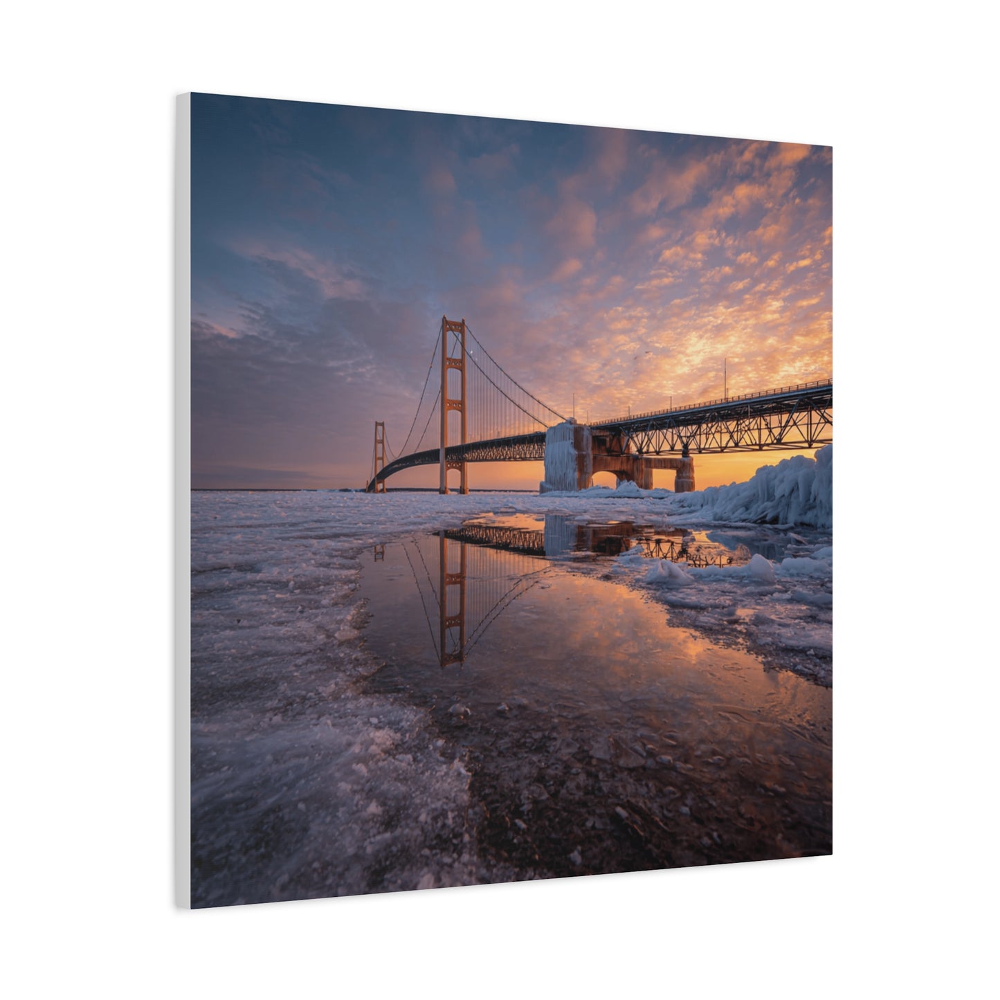 Framed Canvas Wall Art, Stunning Michigan Bridge, Home Decor, Gift for Art Lovers, Modern Aesthetic, Nature Photography