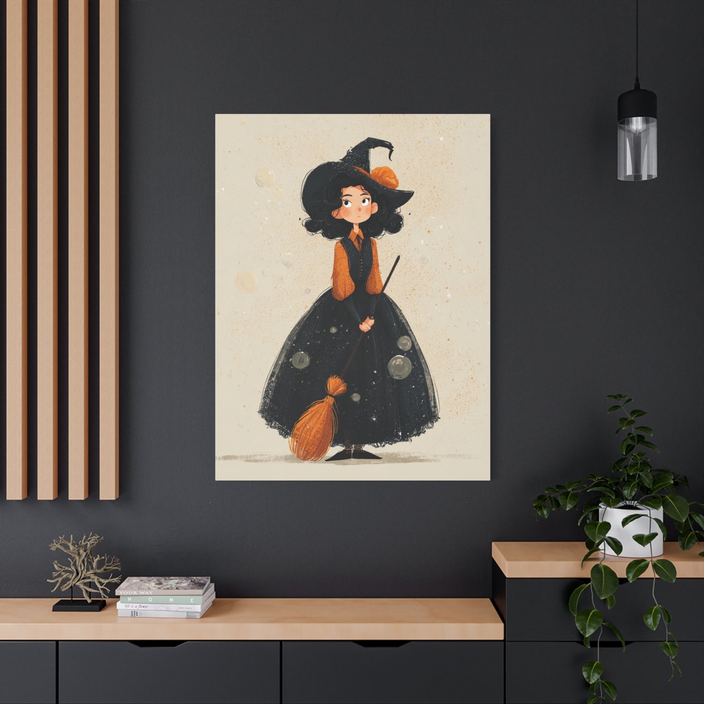 Whimsical Halloween Canvas Art, Decor for Fall, Spooky Season Home Decor, Witch Artwork, Gift for Witch Lovers, Cute Black Hat Art