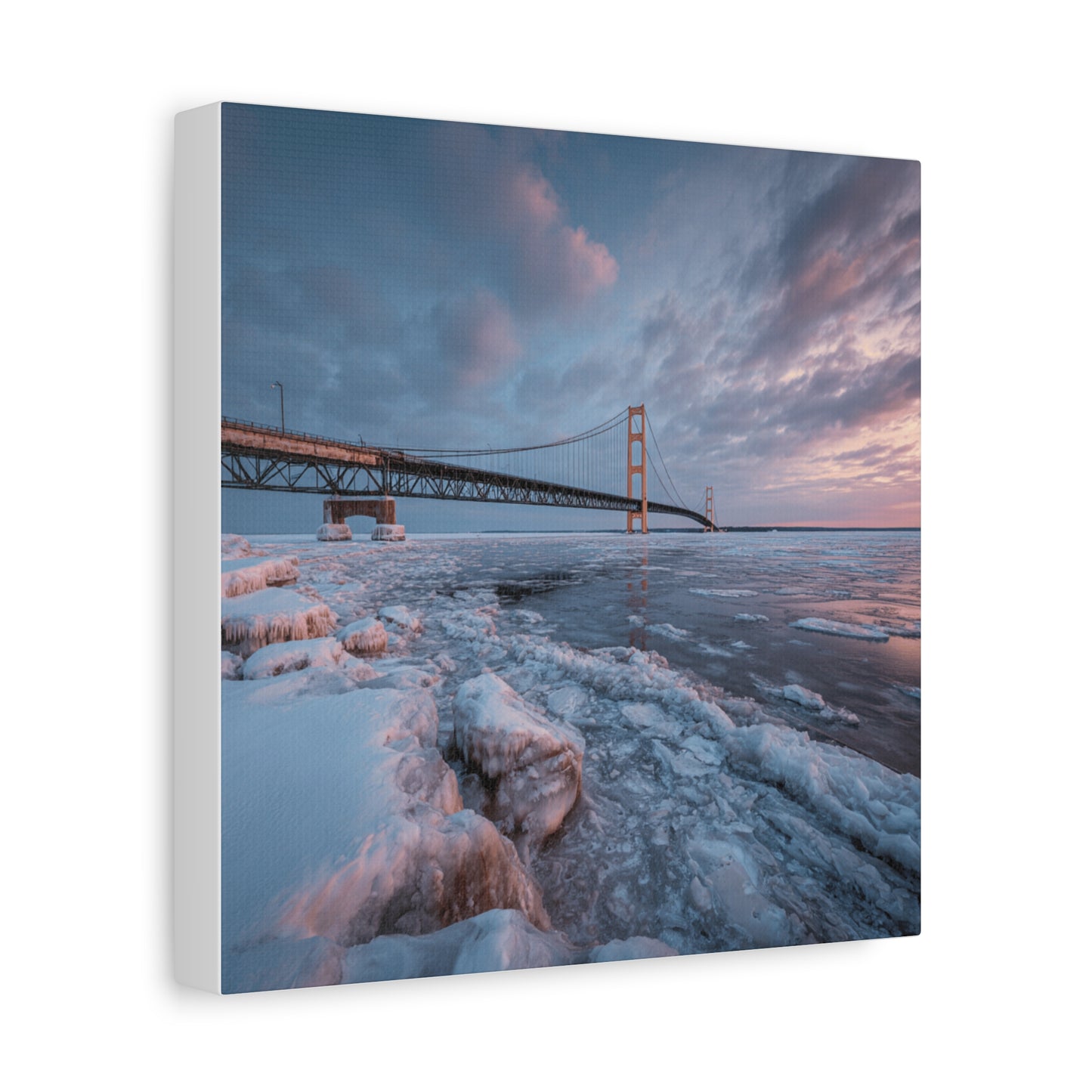 Stretched Canvas Art, Matte Wall Decor, Winter Bridge Scene, Home Aesthetic, Gift for Nature Lovers, Winter Artwork