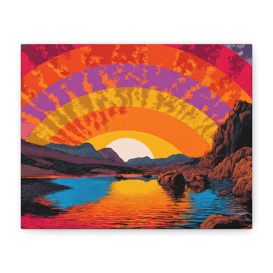 Vibrant Sunset Canvas Art, Colorful Wall Decor, Bohemian Home Accent, Retro Landscape Print, Perfect Gift for Nature Lovers