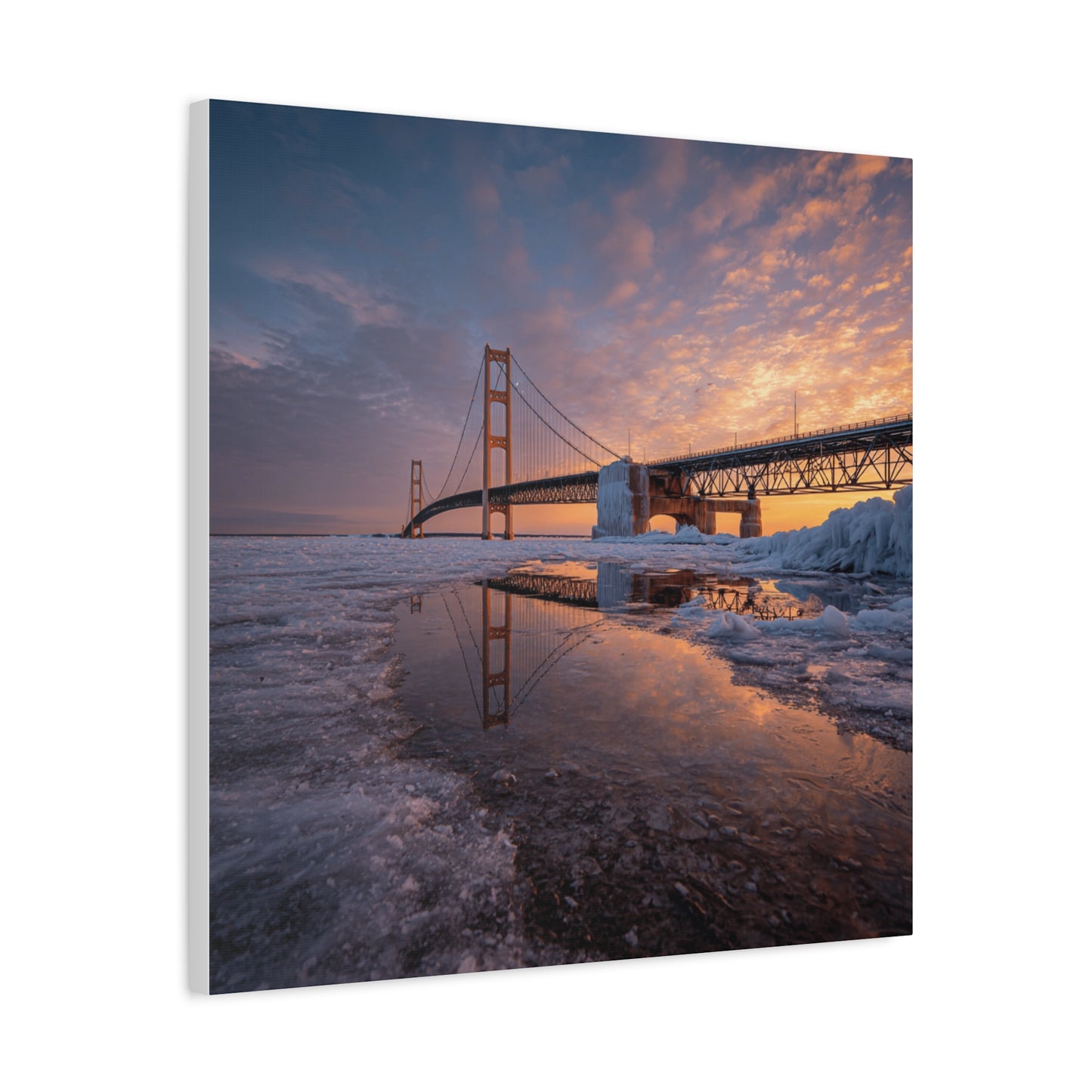 Framed Canvas Wall Art, Stunning Michigan Bridge, Home Decor, Gift for Art Lovers, Modern Aesthetic, Nature Photography
