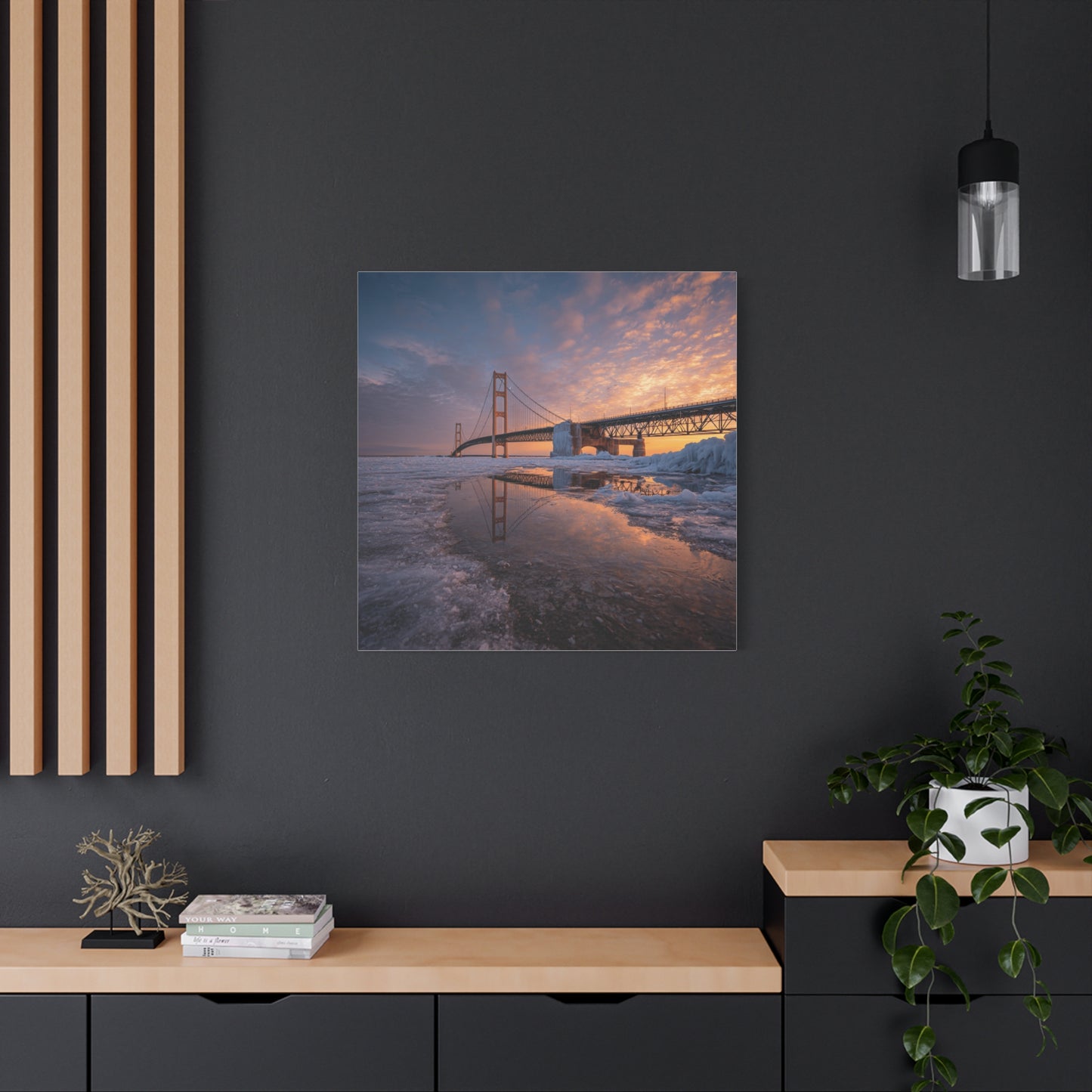 Framed Canvas Wall Art, Stunning Michigan Bridge, Home Decor, Gift for Art Lovers, Modern Aesthetic, Nature Photography