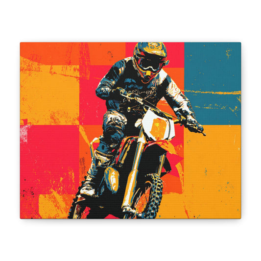 Vibrant Motocross Art Canvas, Motorbike Wall Décor, Gift for Bikers, Racing Art Print, Colorful Motorcycle Artwork, Kids Room Decoration