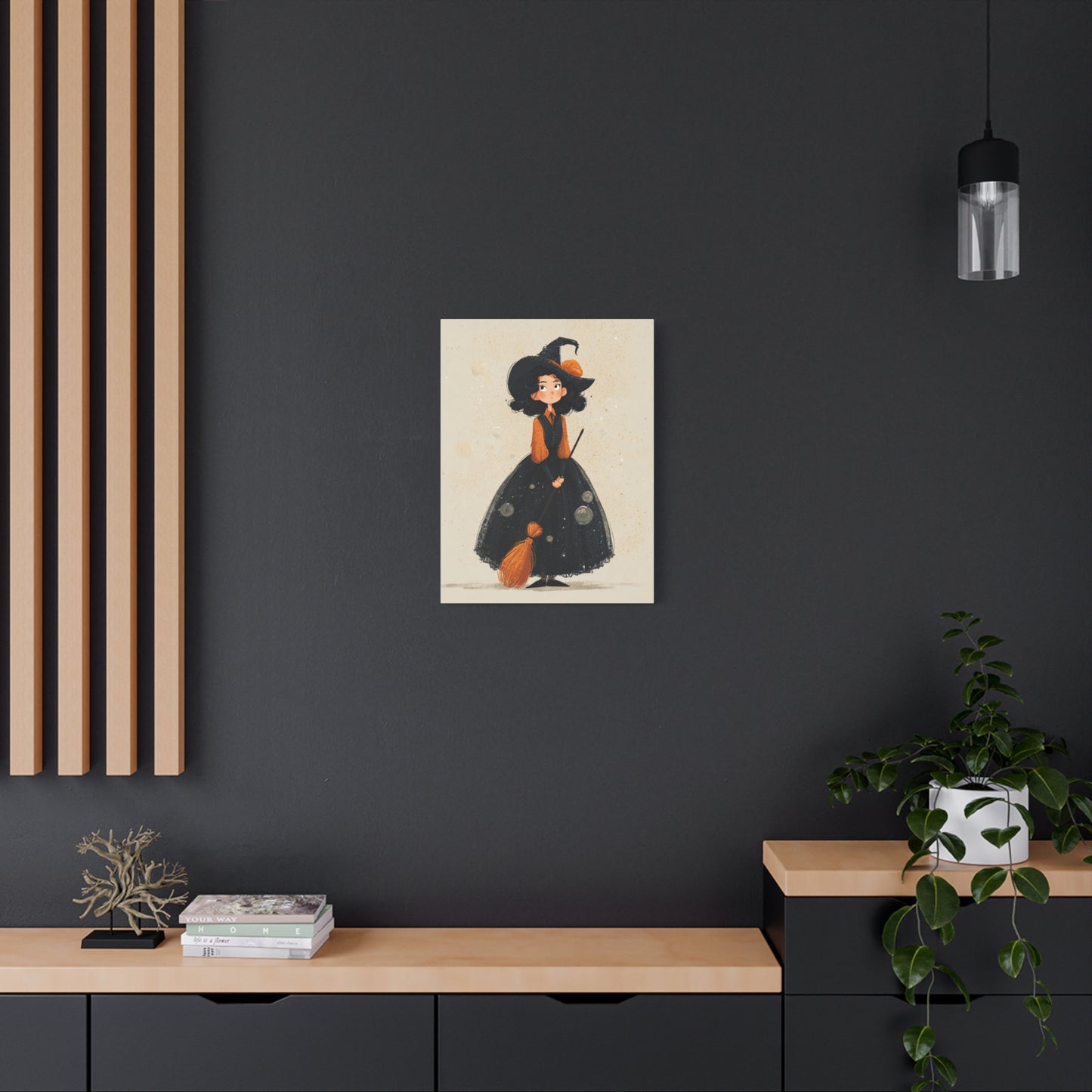 Whimsical Halloween Canvas Art, Decor for Fall, Spooky Season Home Decor, Witch Artwork, Gift for Witch Lovers, Cute Black Hat Art