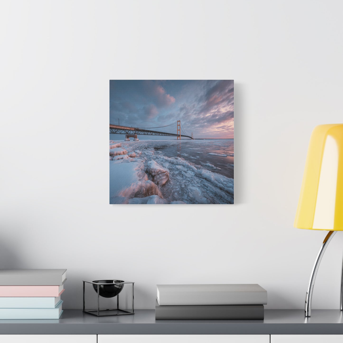 Stretched Canvas Art, Matte Wall Decor, Winter Bridge Scene, Home Aesthetic, Gift for Nature Lovers, Winter Artwork