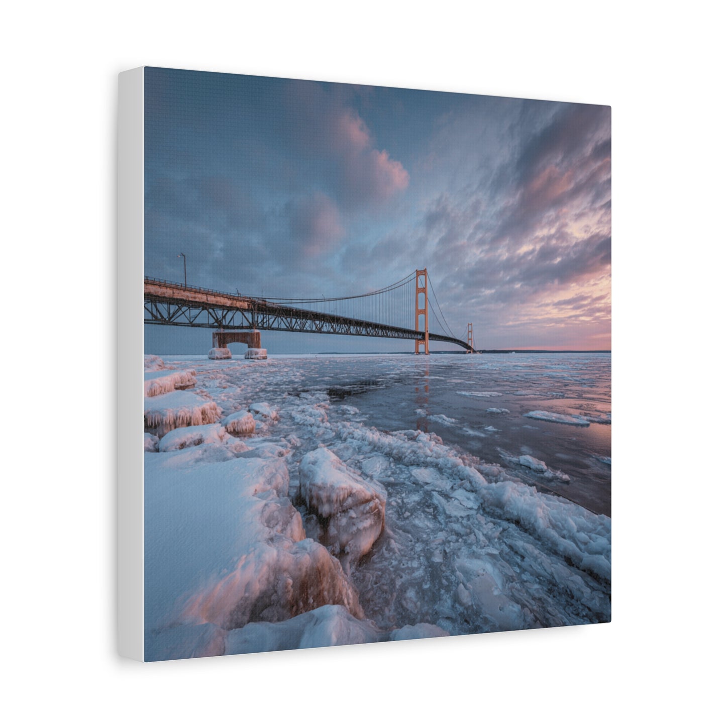 Stretched Canvas Art, Matte Wall Decor, Winter Bridge Scene, Home Aesthetic, Gift for Nature Lovers, Winter Artwork