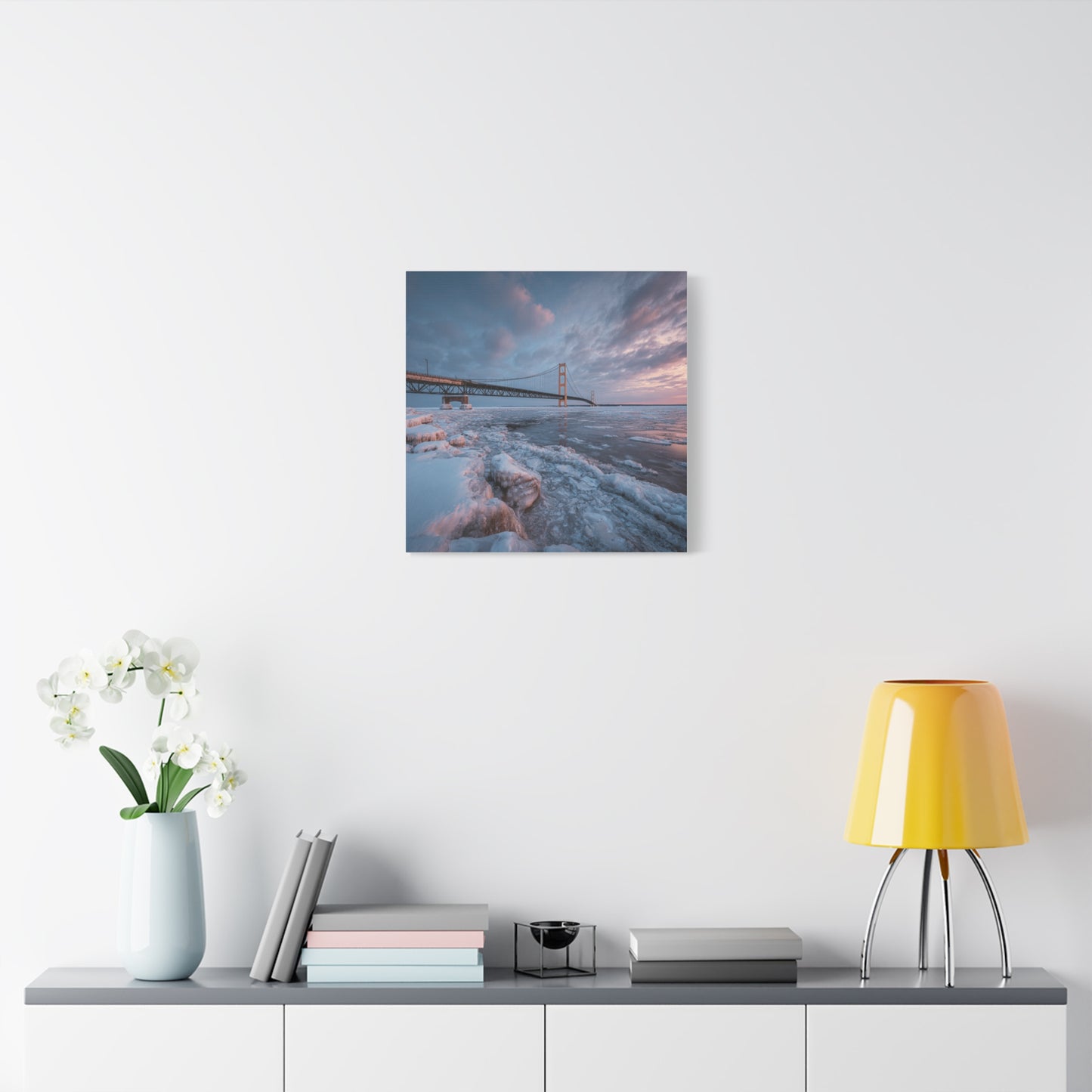 Stretched Canvas Art, Matte Wall Decor, Winter Bridge Scene, Home Aesthetic, Gift for Nature Lovers, Winter Artwork
