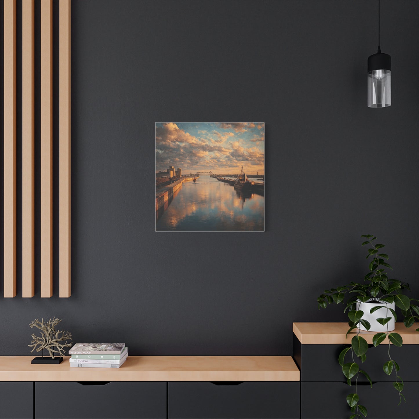 Stretched Canvas Wall Art, Serene River Reflection, Home Decor, Modern Aesthetic, Nature Photography, Gift Idea, Inspirational Decor