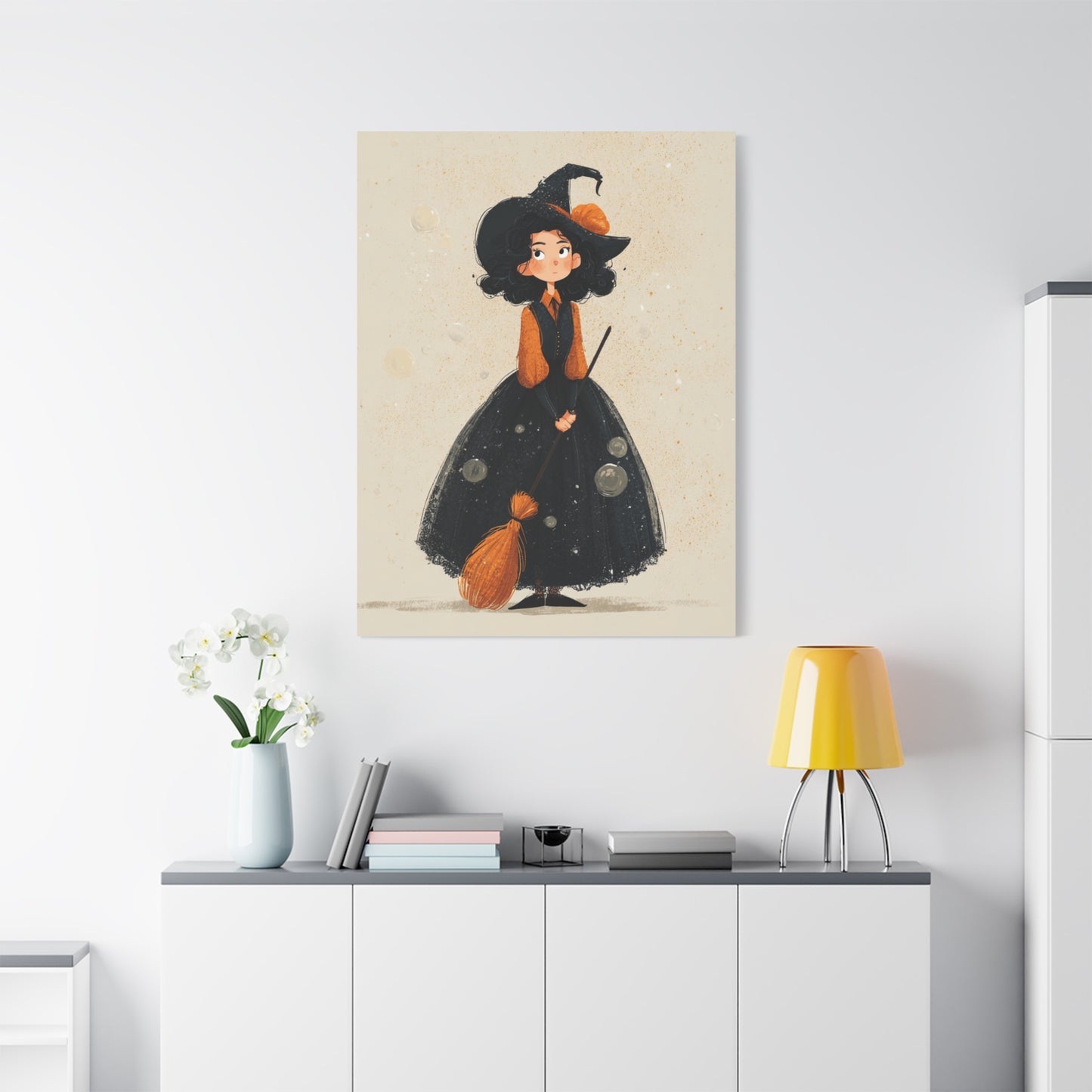 Whimsical Halloween Canvas Art, Decor for Fall, Spooky Season Home Decor, Witch Artwork, Gift for Witch Lovers, Cute Black Hat Art